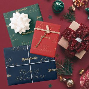 Merry Christmas Personalised Name, Happy Holidays Wrapping Paper Sheet