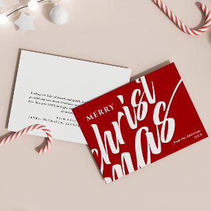Merry Christmas Personalised Name Modern Bold Red Holiday Card