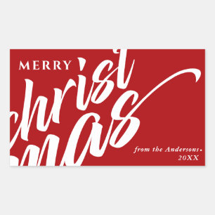 Merry Christmas Personalised Name Modern Bold Red Rectangular Sticker