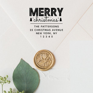 Merry Christmas Personalised Name Return Address Self-inking Stamp