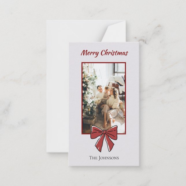 Merry Christmas Personalised Note Card | Red Bow (Front)