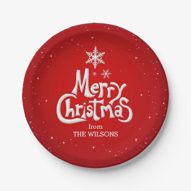 Merry Christmas Personalised Paper Plates (Front)