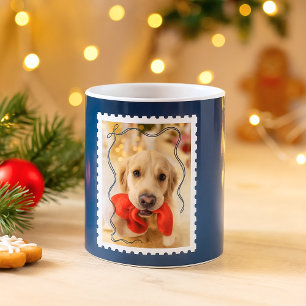 Merry Christmas Personalised Pet Photo Navy Blue Coffee Mug