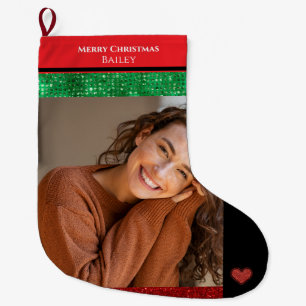 Merry Christmas Personalised Photo and Name  Large Christmas Stocking
