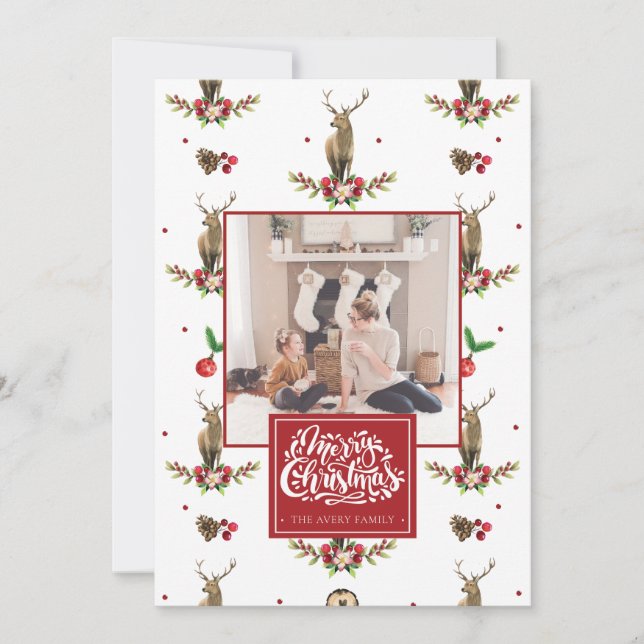 Merry Christmas Personalised Photo Deer Idyll Holiday Card (Front)