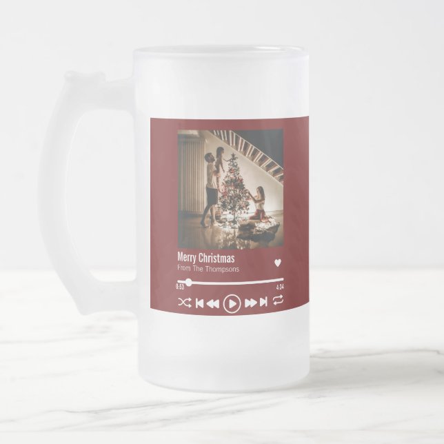  Merry Christmas Personalised Photo Frosted Glass Beer Mug (Left)