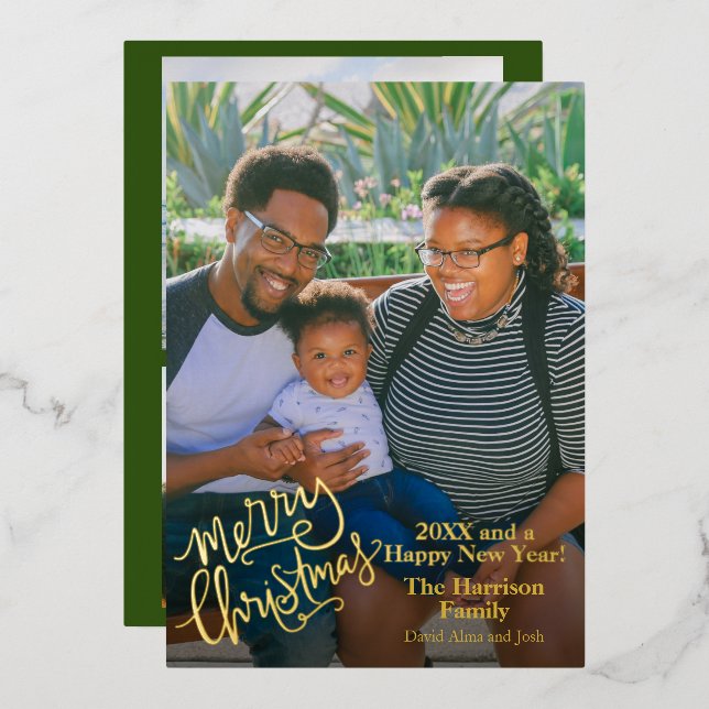 Merry Christmas Personalised Photo Gold  Foil Holiday Card (Front/Back)