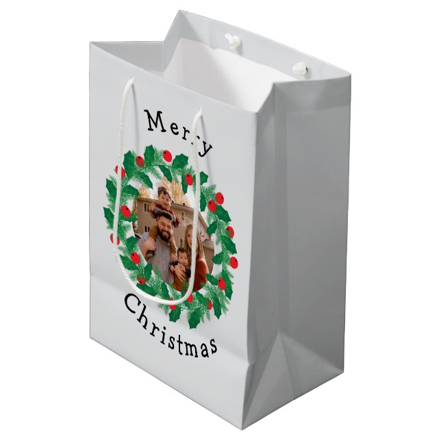 Merry Christmas personalised photo Medium Gift Bag (Front Angled)