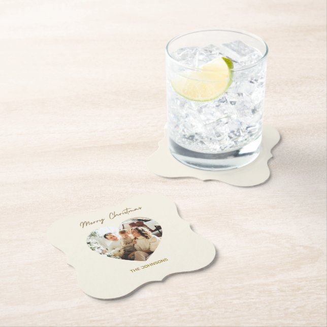 Merry Christmas Personalised Photo Paper Coaster (Insitu)