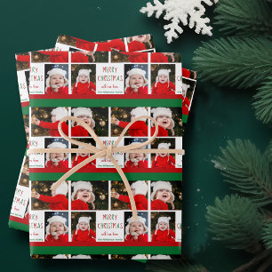 Merry Christmas Personalised Photo Red Green Wrapping Paper Sheet