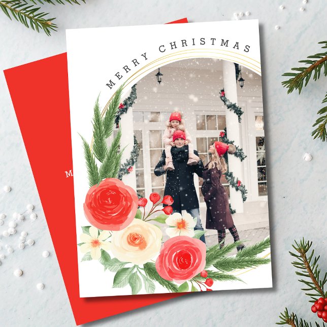 Merry Christmas Personalised Photo Winter Floral (Creator Uploaded)