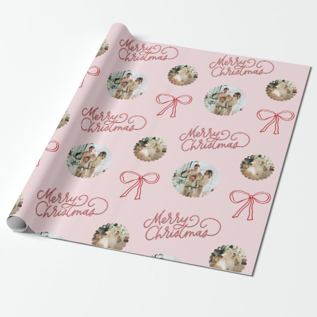 Merry Christmas Personalised Photo Wrapping Paper (Unrolled)