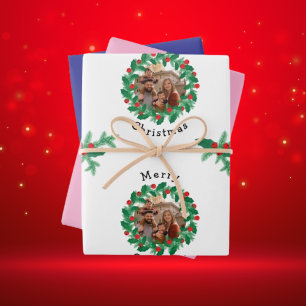 Merry Christmas Personalised Photo Wrapping Paper Sheet
