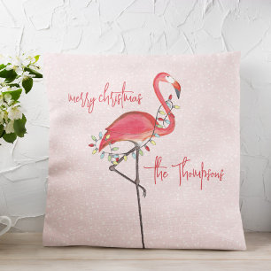 Merry Christmas Personalised Pink Flamingo Cushion