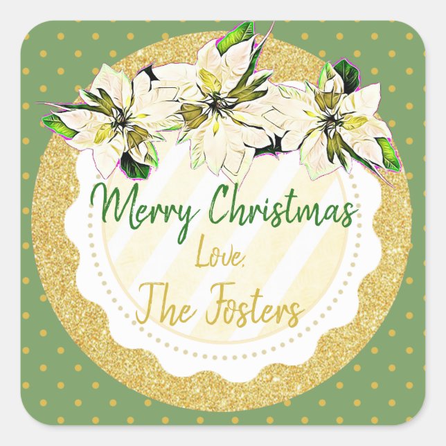 Merry Christmas Personalised Poinsettia Stickers (Front)