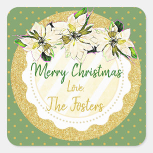 Merry Christmas Personalised Poinsettia Stickers