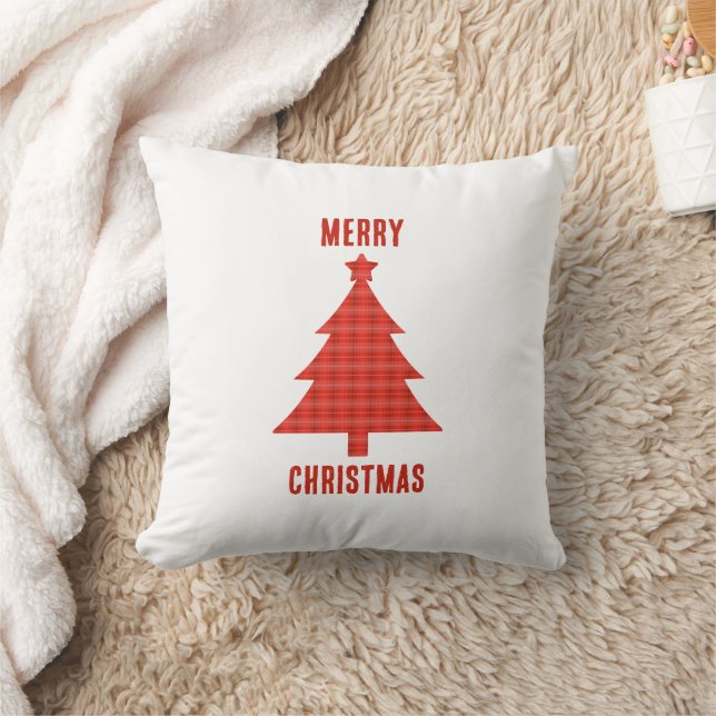 Merry Christmas Personalised Red Plaid Cushion (Blanket)