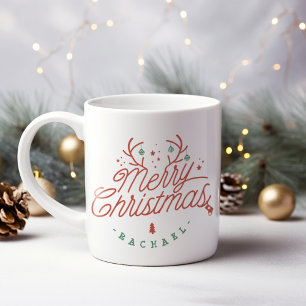 Merry Christmas Personalised Reindeer Antlers Large Coffee Mug