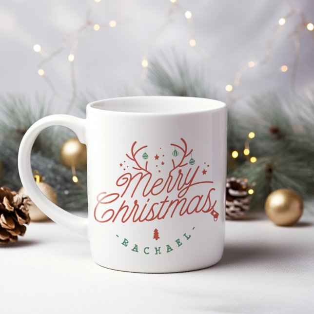 Merry Christmas Personalised Reindeer Antlers Large Coffee Mug (Merry Christmas Personalized Reindeer Antlers Giant Coffee Mug)