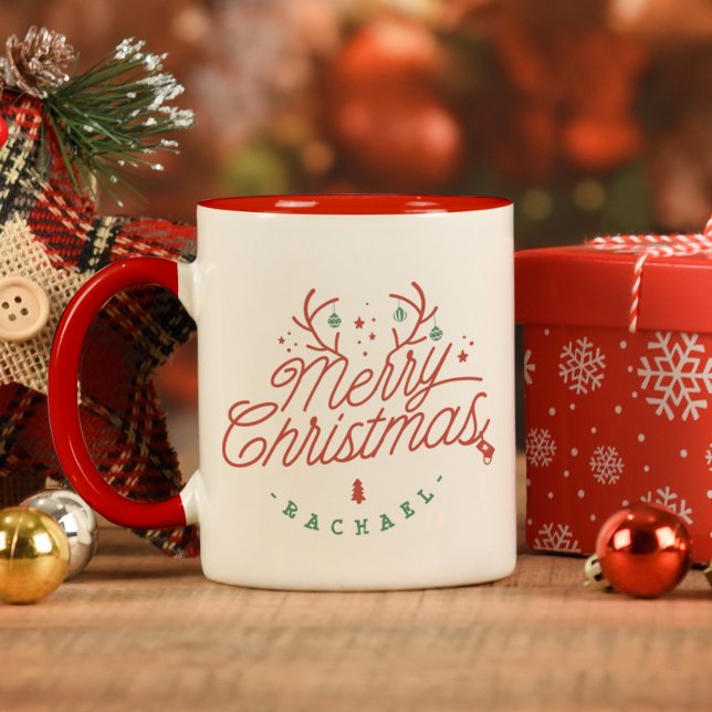 Merry Christmas Personalised Reindeer Antlers Mug (Merry Christmas Personalized Reindeer Antlers Mug)