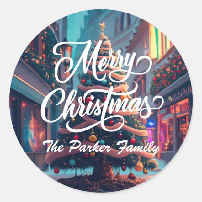 Merry Christmas Personalised round stickers  (Front)