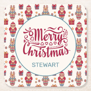 Merry Christmas Personalised Square Paper Coaster
