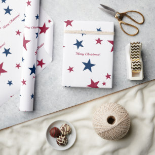 Merry Christmas! Personalised Text-Red, Blue Stars Wrapping Paper