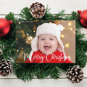 Merry Christmas Personalised White Script Photo Holiday Card