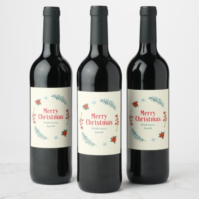Merry Christmas Personalised Wine Labels (Bottles)