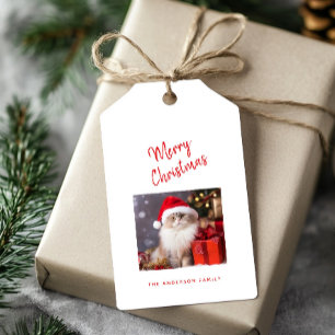 Merry Christmas Personalized Cat Photo Holiday Gift Tags
