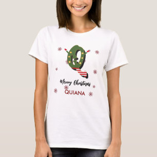 Merry Christmas Personalized Gift Letter Q Name T-Shirt