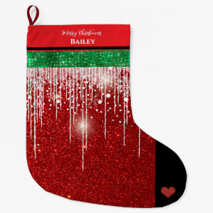 Merry Christmas Personalized Name Red and Green  Large Christmas Stocking