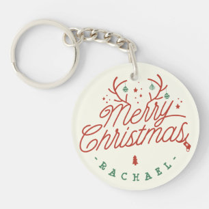 Merry Christmas Personalized Photo and Name  Key Ring