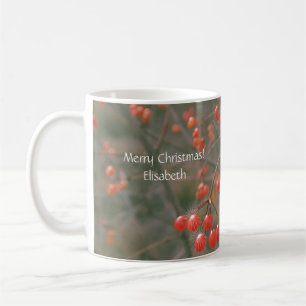 Merry Christmas Personalized Sparkling Red Berries Coffee Mug