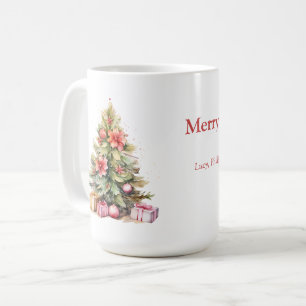 Merry Christmas Personalized Text Christmas Tree Coffee Mug