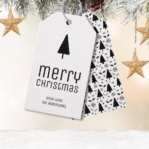 Merry Christmas Personalized White and Black Gift Tags