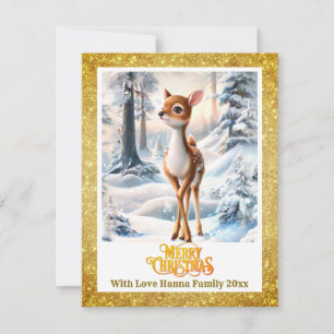 Merry Christmas Personised I Cute Baby Deer Holiday Card