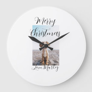 Merry Christmas pet dog cat photo holiday gifts lo Large Clock