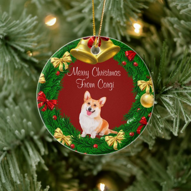 Merry Christmas Pet Dog Welsh Corgi Ceramic Tree Decoration (Tree)
