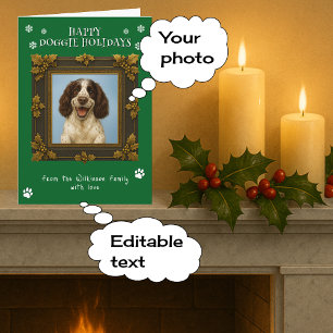 Merry Christmas pet photo green Holiday Card