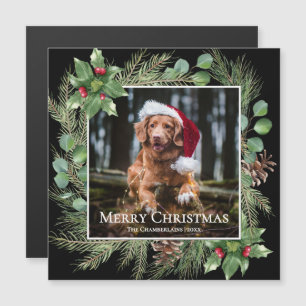 Merry Christmas Pet Photo Wreath Magnetic Card