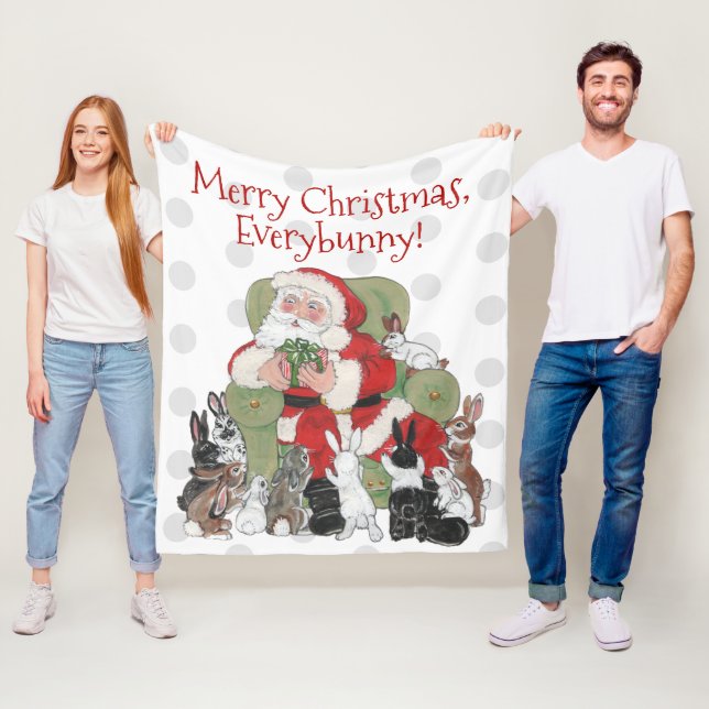 Merry Christmas Pet Rabbit Bunny Santa Red Green Fleece Blanket (In Situ)