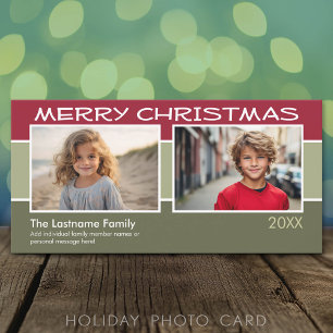 Merry Christmas Photo - 2 photos pastel stripes Holiday Card