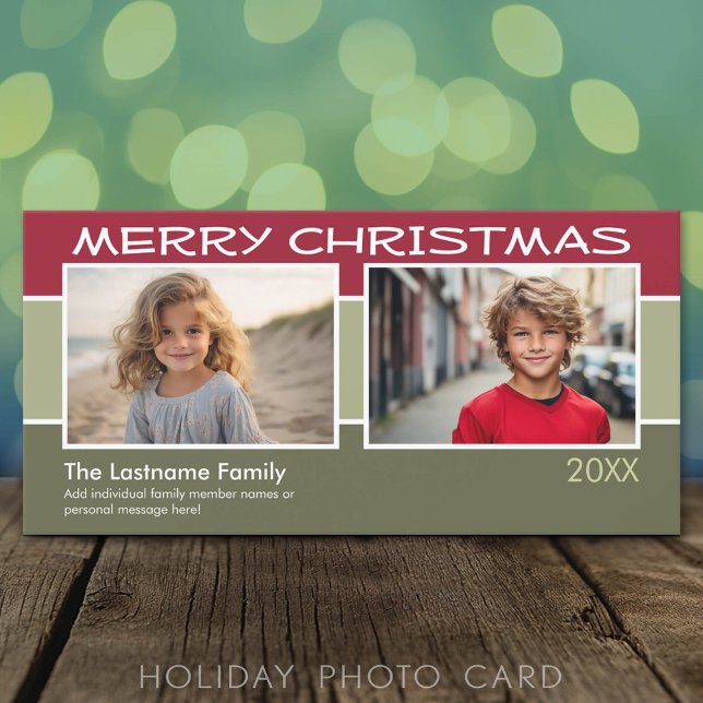 Merry Christmas Photo - 2 photos pastel stripes Holiday Card (Classic Holiday Photo Card)