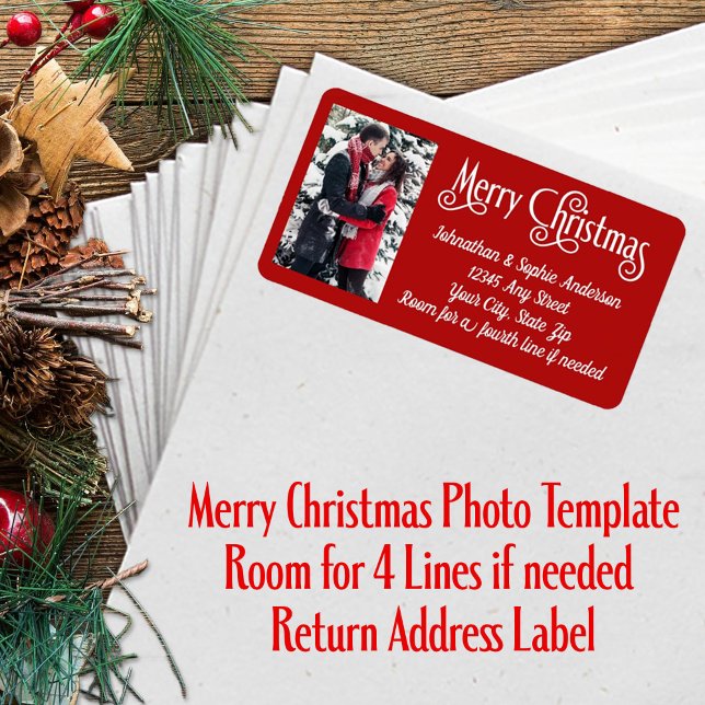 Merry Christmas Photo 4 Line Return Address Label (Merry Christmas Photo Template Return Address Label with Room for 4 Lines if needed  )