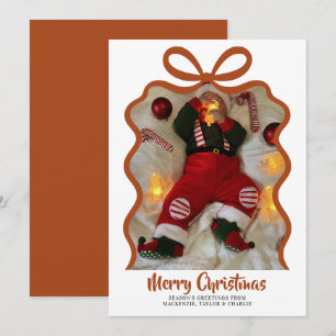 Merry Christmas Photo and Ribbon Personalised Holiday Card