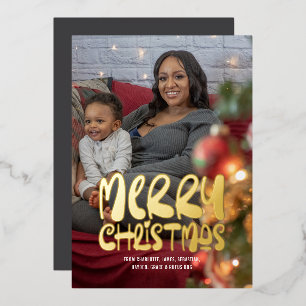 Merry Christmas Photo and Text Personalised Foil Holiday Card