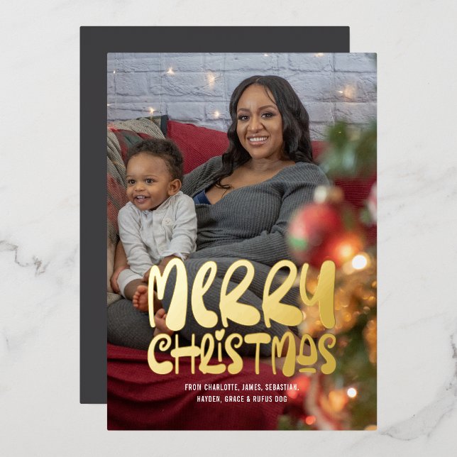 Merry Christmas Photo and Text Personalised Foil Holiday Card (Front/Back)