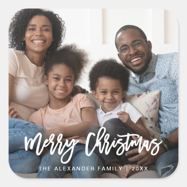 Merry Christmas Photo and Year Typography Sticker (Front)