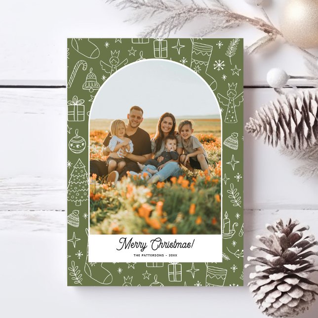 Merry Christmas Photo Arch, Fun Doodle Drawings Holiday Card (Creator Uploaded)